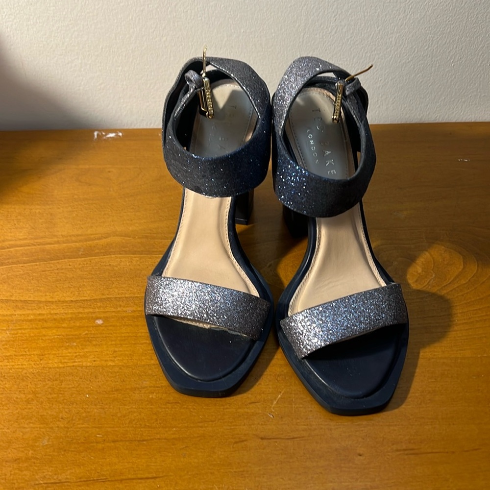 Ted Baker NEW glitter navy blue chunky heels size 36